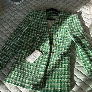 Zara Green Tweed Blazer